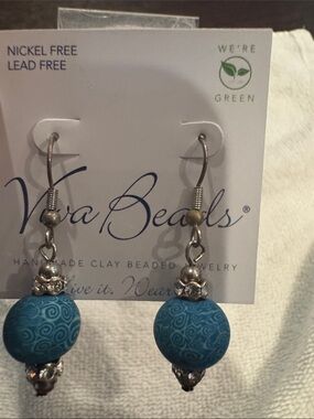 Viva Beads Teal Swirl Drop Earrings - NWT